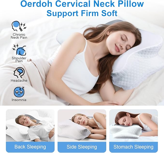 Neck Pillow - Memory Foam Pillow for Side, Back & Stomach Sleepers with Ergonomic Support, Cervical Neck Pillow for Neck Pain Relief, Dreamers Relief Pillow for Office, Travel & Home