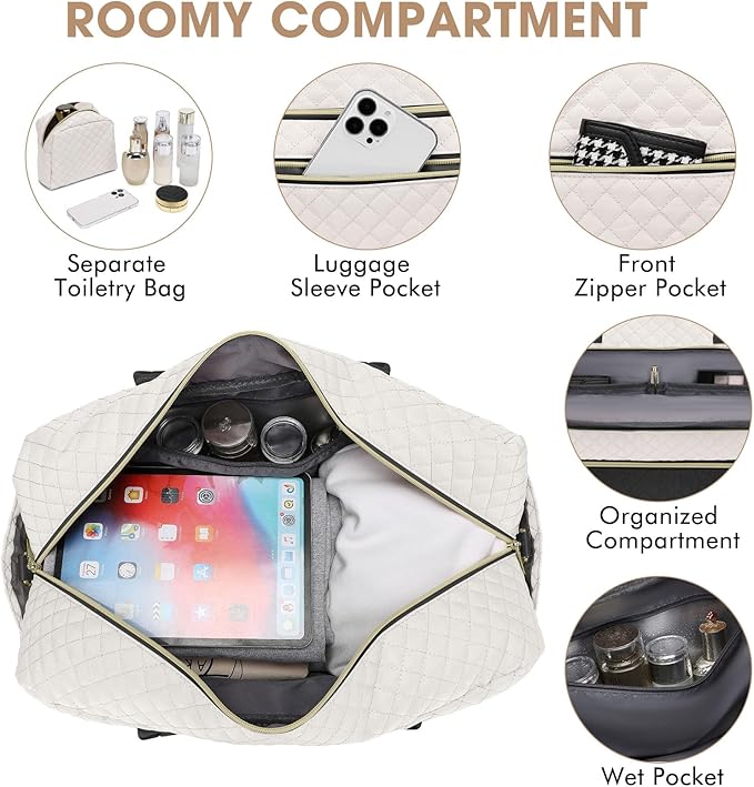 Travel Duffle Bag Weekender for Women - Carry-On Overnight Personal Item Bags with Shoe Compartment & Wet Pocket Large Weekend Tote with Toiletry Bag Hospital Bags for Labor and Delivery