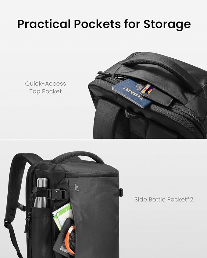 tomtoc Travel Backpack 28L, TSA Friendly Flight Approved Carry-on Luggage, Personal Item Travel Bag, Water-resistant Lightweight Business Rucksack, Durable Bag Fits 16 Inch Laptop
