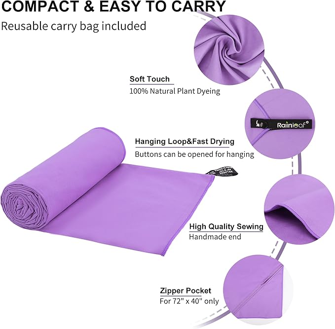 Rainleaf Microfiber Towel Perfect Travel & Gym & Camping Towel. Quick Dry - Super Absorbent - Ultra Compact - Lightweight. Suitable for Trip, Beach, Shower, Backpacking, Pool