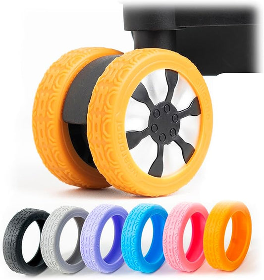 Luggage Wheel Covers 8 Pack - Silicone Protector for Spinner Suitcase Wheels - Fits Carry-on Luggage (Orange)