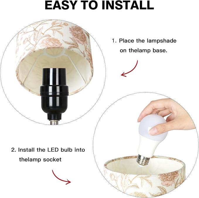 CINSARY Bedside Touch Lamp with Flower Fabric Shade, 3 Way Dimmable Wood Bedroom Lamp for Nightstand with 2 USB Charging Ports, Small Table Lamp for Living Room Reading Desk (LED Bulb Included)
