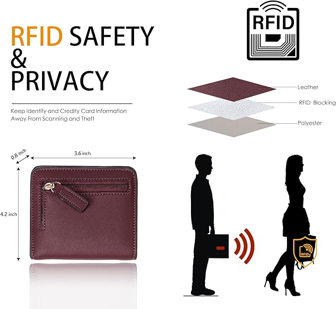 Toughergun Women’s Small Slim Leather Wallet with RFID Protection, Compact Bifold Mini Purse with Clear ID Window