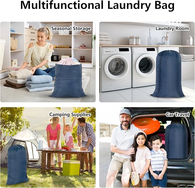 OTraki 28x45 Inch Laundry Bag 2PCS Heavy Duty Laundry Dirty Clothe Travel Wash Bag Extra Large Hamper Bag Drawstring Laundry Basket Liner Bag Drying Do Not Exceed 176℉(Navy Blue)