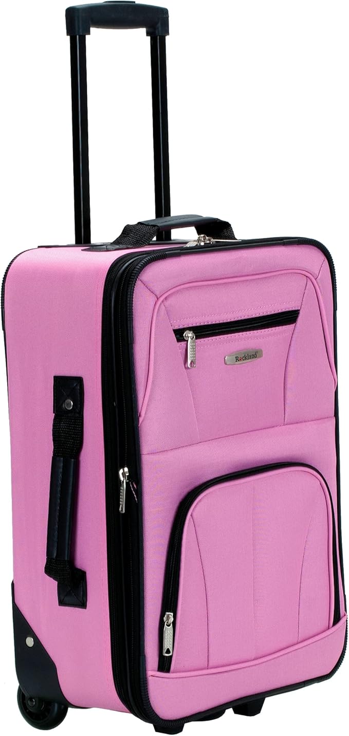 Rockland Journey Softside Upright Luggage Set, Expandable, Pink, 4-Piece (14/19/24/28)
