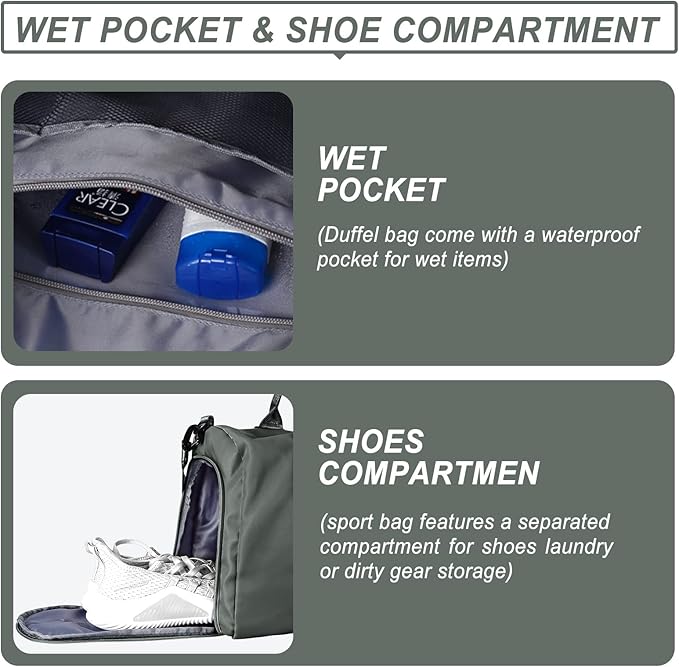 Weekender Gym Duffel Bags for Women Olive Green with Toiletry Bag