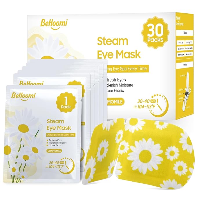 30Packs Steam Eye Mask, Heated Eye Mask Warm Compress for Eyes, Self Heating Disposable Steam Mask for Home Sleep, Spa, Travel Essentials & Relaxation Gifts, Stocking Stuffers (Chamomile)