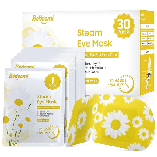 30Packs Steam Eye Mask, Heated Eye Mask Warm Compress for Eyes, Self Heating Disposable Steam Mask for Home Sleep, Spa, Travel Essentials & Relaxation Gifts, Stocking Stuffers (Chamomile)