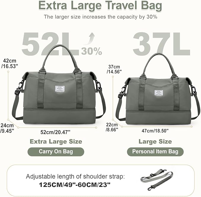 Large Weekender Bags for Women, Travel Duffel Bags with Shoe Compartment,Personal Item Travel Carry on Overnight bag for women Travel Set,Olive Green2