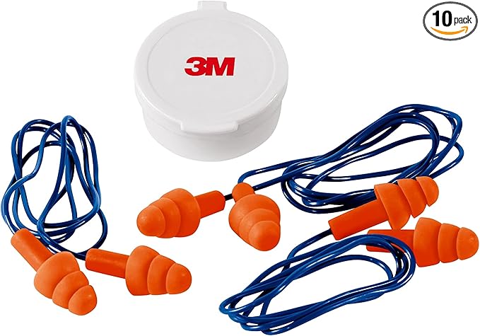 3M Corded Reusable Earplugs,Noise Reduction Rating (NRR) 25 dB,Easy to Use & Insert,Pliable & Tri-Flange Design Enhances Comfort-& Fit,Orange Ear Plugs (90716H3-DC),3 Count (Pack of 10)
