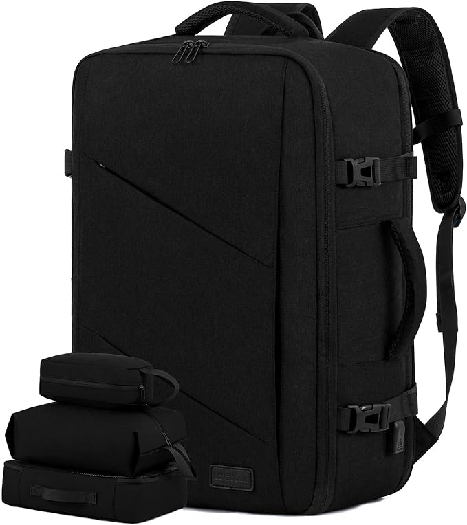 LOVEVOOK Carry on Travel Backpack, Large 40L for Men & Women Flight Approved with USB Charging Port&3 Packing Cubes, Large Suitcase Water Resistant Luggage Daypack Busi, Beige-Black