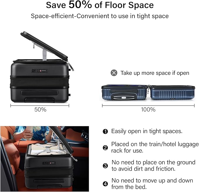 Hanke Hardside Expandable Carry On Luggage, 20 Inch Top Opening Trunk Luggages with Spinner Wheels, All-PC Hard Shell Carry-On Suitcase, Lightweight & TSA Airline Approved (Jet Black, 46L)