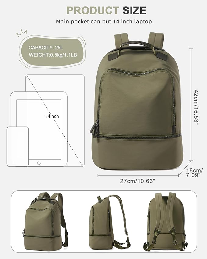 Gym Backpack for Women Waterproof Small Gym Bag With Shoe Compartment Sports Essentials Cheer Backpack with Wet Dry Pocket,Green