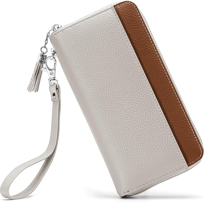 Moflycom Womens Wallet RFID Blocking Genuine Leather Zip Around Wallet Clutch Wristlet Travel Long Purse for Women