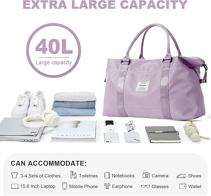 HYC00 Travel Duffel Bag,Carry-on Overnight Weekender Bags for Women,Sports Tote Gym Bag with Wet Pocket