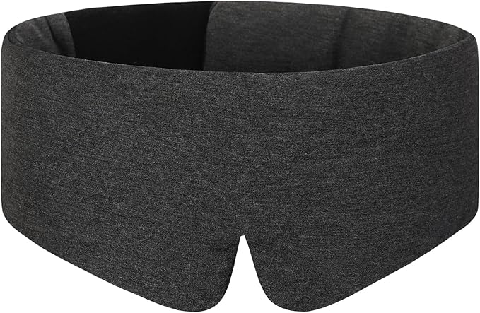 ALASKA BEAR Wraparound Style Organic Cotton Eye Mask with Padded Nose, Big Wide Headband and Large Coverage Ear Muff Sleeping Mask with Bottom Flap for Full Blackout, Dark Grey