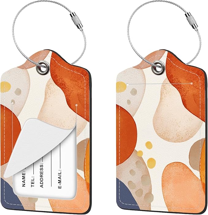 2 Pcs Luggage Tag for Suitcases, Abstract Boho PU Leather Suitcase Tag Privacy Cover Name ID Label with Metal Loop, Personalized Baggage Identifier for Women Cruise Bag Travel Essentials