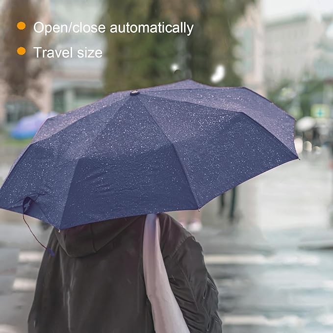 SIEPASA Windproof Travel Umbrella - Automatic Compact Folding Umbrella for Rain, Small Portable Windproof Umbrellas for Men Women and Teenagers (Navy Blue)