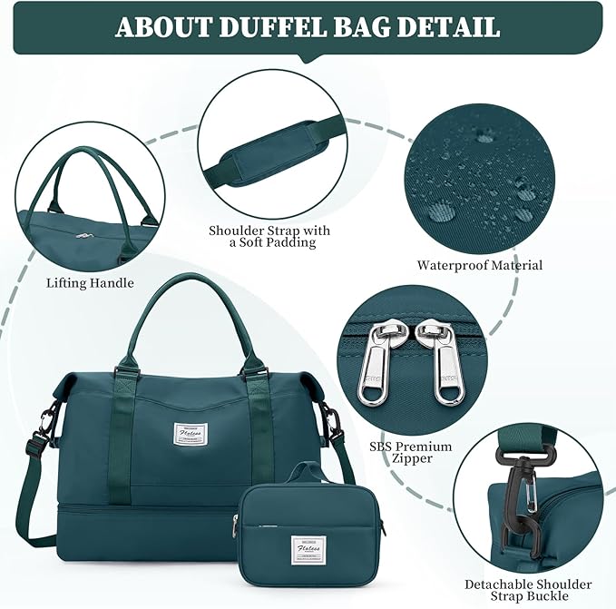 Weekender Bags for Women,Overnight Travel Duffel Bag with Shoes Compartment& Toiletry Bag,Extra Large(Peacock Blue)
