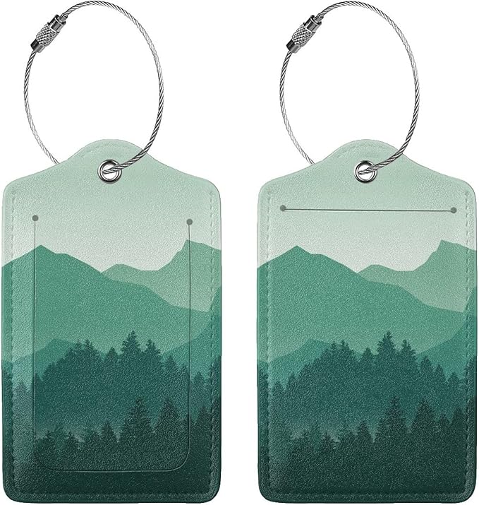 Green Mountain Luggage Tags Set of 2 Leather Stainless Steel Loop Label Tag for Travel Bag Suitcase