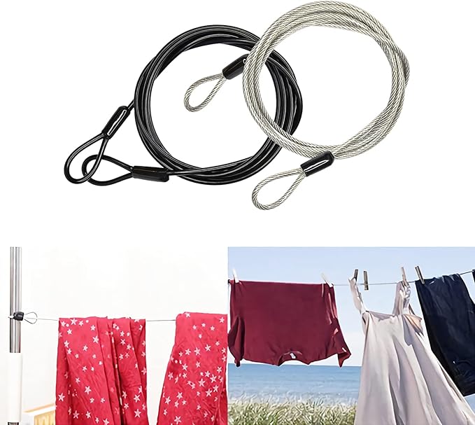 GOMRQING 3mm 200CM/6.6ft Long Outdoor Travel Security Cable Lock,Braided Steel Coated Safety Cable Luggage Lock,Safety Cable Wire Rope Chain Lock Double Loop Lightweight (2 Pack)