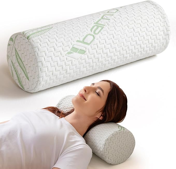 Neck Roll Pillow for Neck Pain Relief - High Resilience Foam Round Bolster Pillow for Cervical Support with Removable Washable Cover for Sleeping, Travel Legs Back Yoga (17X6 inch)