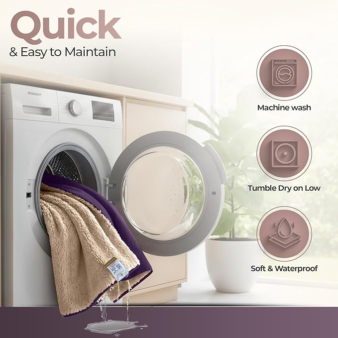 Sacred Weapon Waterproof Blanket for Bed – Waterproof Mattress Protector - Jet Splash Water Proof Towel, Throw, Pad, Mat, Cover - Period Blanket | Washable | Queen & King Size Beds | Purple 80x80