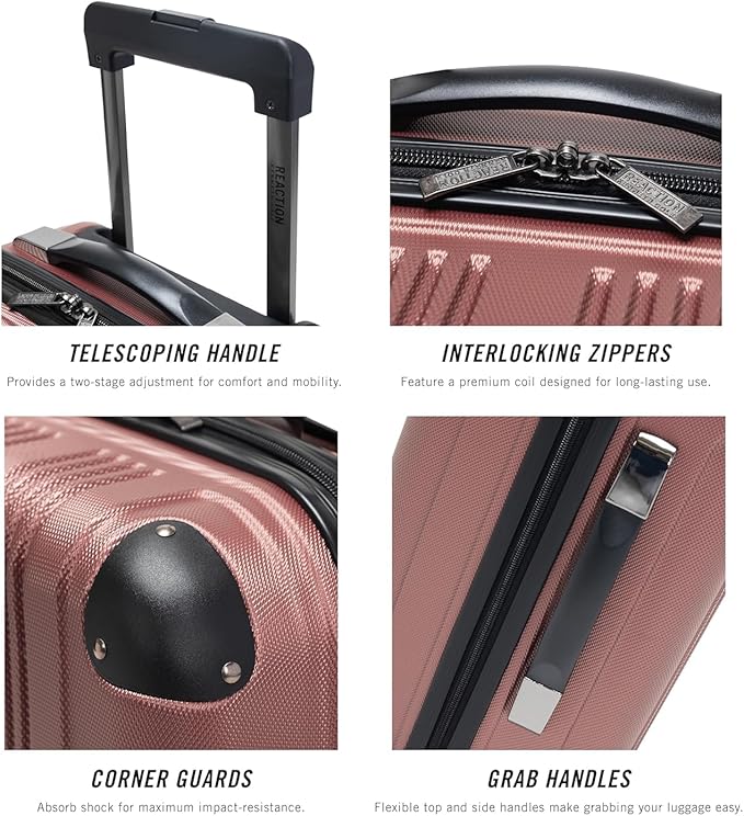Kenneth Cole REACTION Out of Bounds Lightweight Hardshell 4-Wheel Spinner Luggage, Rose Gold, 20-Inch Carry On