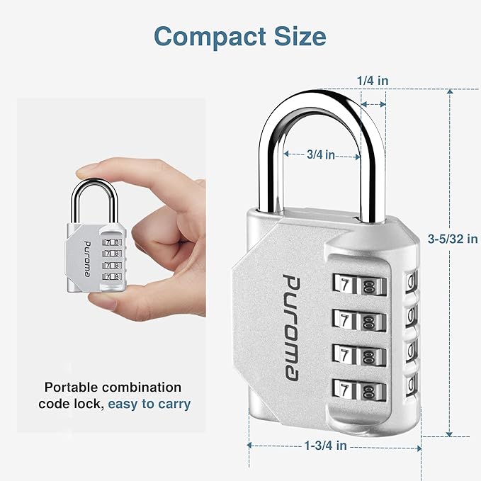 Puroma 4 Pack Combination Lock for Locker 4 Digit Outdoor Waterproof Padlock for School, Gym, Sports, Fence, Toolbox, Gate, Case, Outdoor, Hasp Storage, Cabinets (Silver & Black)
