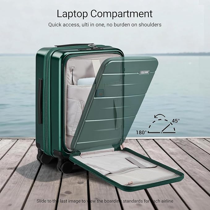 Carry On Luggage with Top Opening, Expandable with Front Pocket and USB Charging Port, Lightweight with Front Compartment Rolling Suitcases with Spinner Wheels (Dark Green, 20 Inch)
