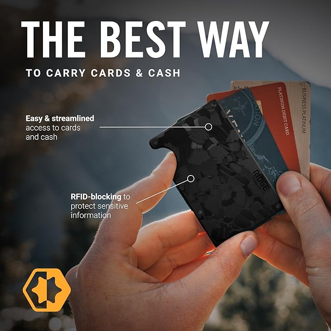 Ridge Wallet for Men - Slim Minimalist Compact Wallet and Card Holder, RFID Protected Front Pocket Wallets for Men with Integrated Cash Strap