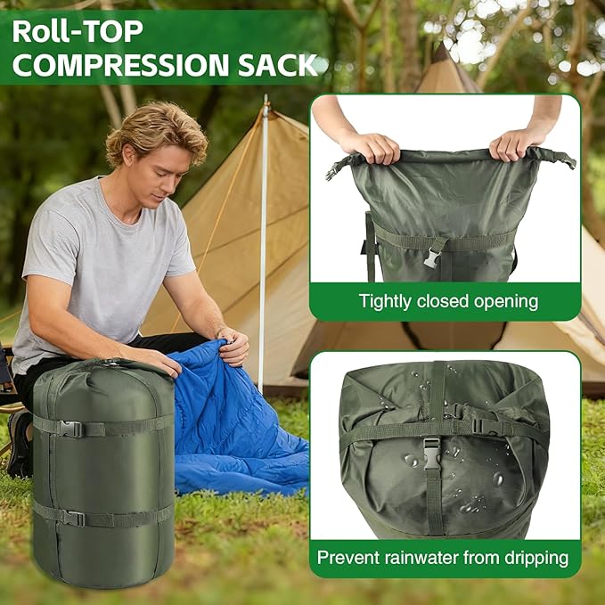 Compression Stuff Sack, Ultralight Portable Sleeping Bag Compression Sack, 15L/27L/45L Sleeping Bag Stuff Sack, Space-Saving Storage Sack for Backpacking, Camping, Hiking, Travel-L