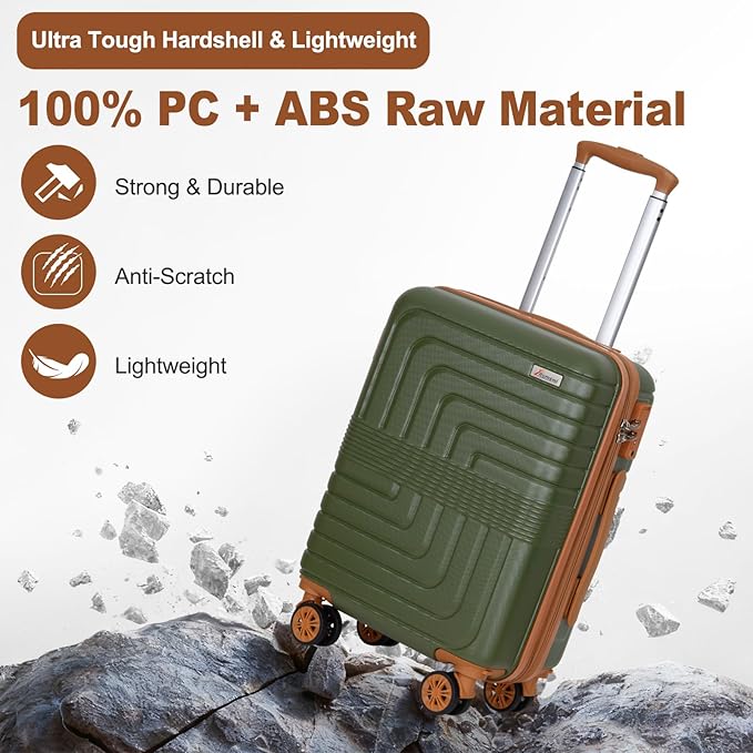 Romswi 22x14x9 Airline Approved 21in Carry On Luggage,Expandable Carry On Hardshell Suitcase for 20% More Space, Lightweight Hardside CarryOn withYKK Zipper,Scratch-Resistant Olive Green