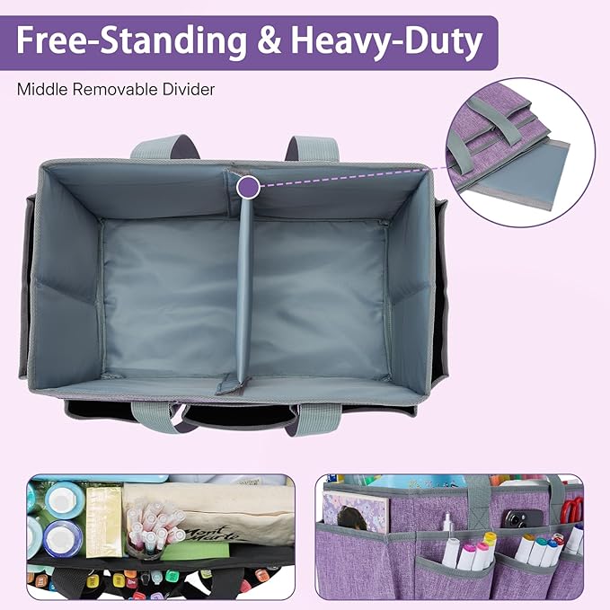 Craft Tote Bag, Art Organizer,Cleaning Supply Caddy, Carrying Bag with Handle for Multi-Purpose, Organizer Caddy for Pets (Purple)