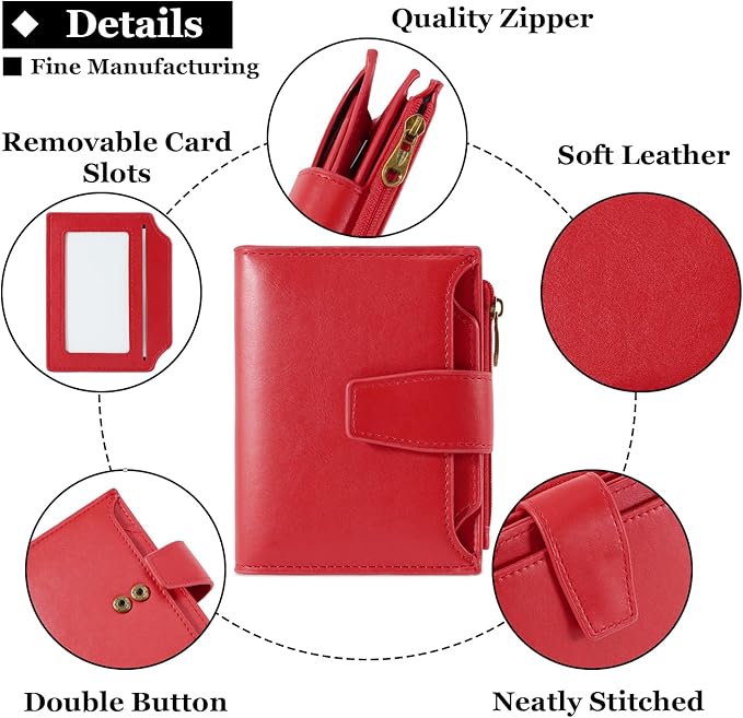 Airkit Small Wallet Women RFID Blocking PU Leather Bifold Compact Card Holder Wallet for Women with Zipper Coin Pocket 4 ID Window
