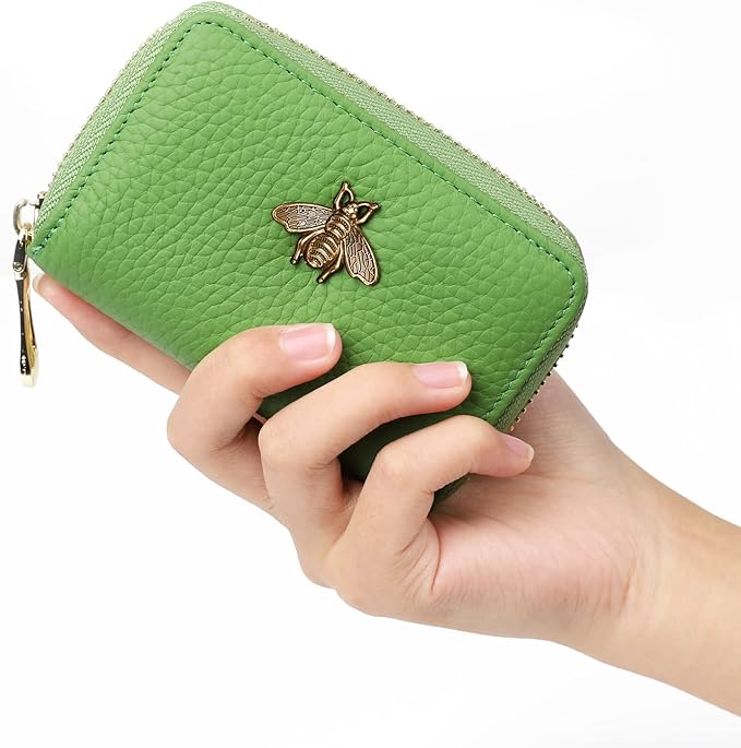 imeetu RFID Credit Card Holder, Small Leather Zipper Card Case Wallet for Women