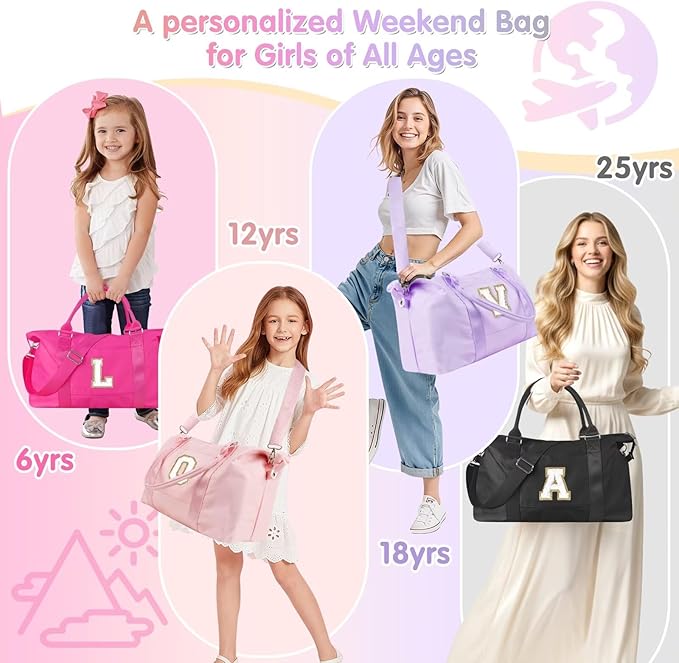 Dance Gym Duffel Bag for Teen Girls, Personalized Initial Travel Weekender Bag,Cute Overnight Carry On Duffle for Women,Sports Travel Cheer Bag,Monogram Christmas Gifts for Tween Preppy(rosered-Z)