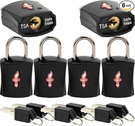 TSA Approved Locks (6-Pack) - Luggage Lock TSA Approved for Suitcases, Gym Lockers & School Backpacks | Ultra-Slim 1.5” ABS Travel Lock | Anti-Theft Secure