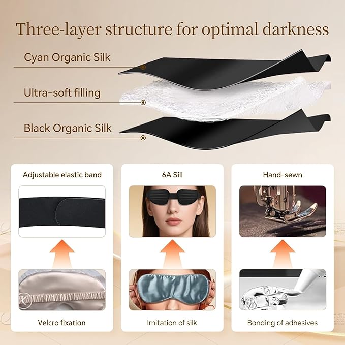 CLOZIA Sleep Mask for Men Women, Adjustable Sleeping Eye Mask, 100% Blocking Eye Masks for Sleep, Soft Comfortable for Travel & Shift Work,Black