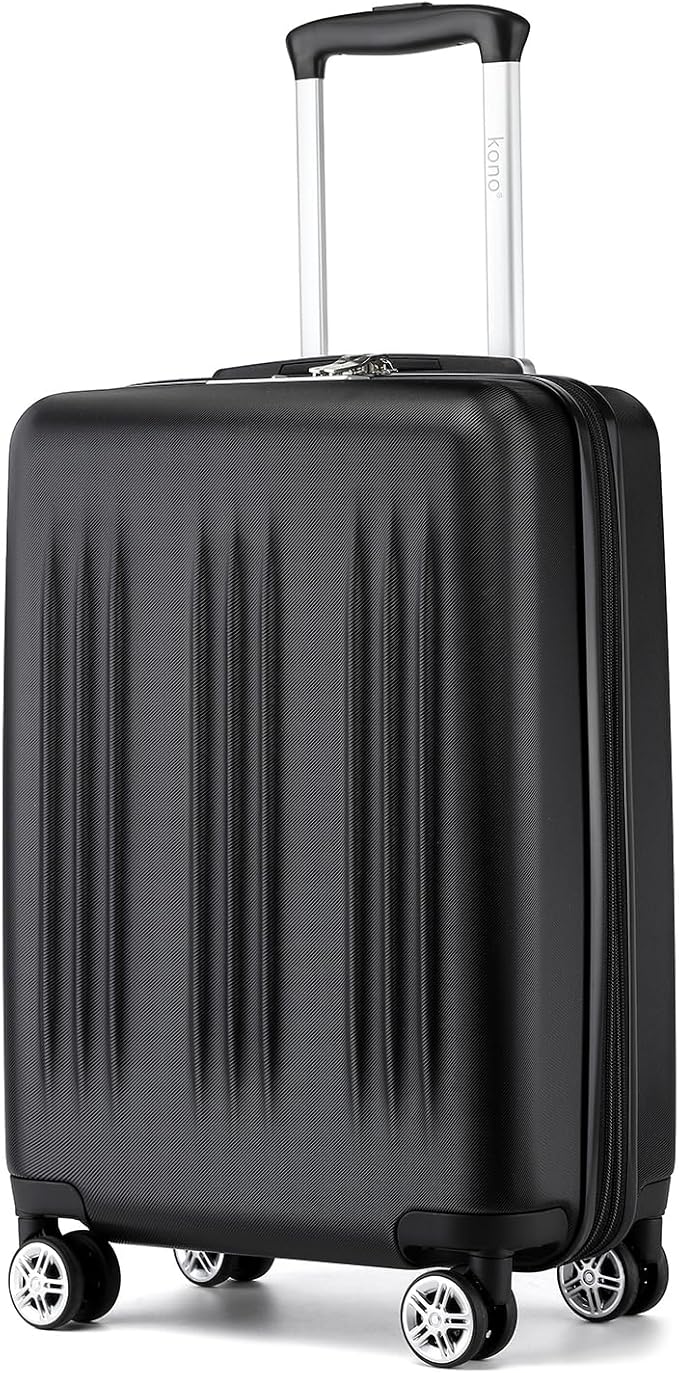 Kono Small 20 Inch Expandable Carry On Luggage with Quiet Spinner Wheels & TSA Lock, Scratch and Drop Resistant PC+ABS Hardside 22x14x9 Airline Approved Suitcase, Black