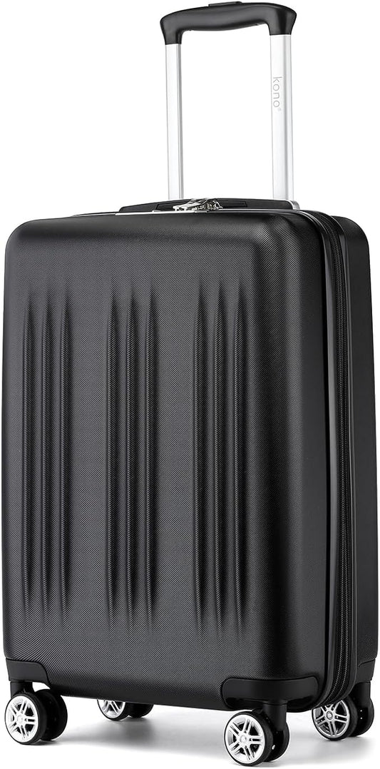 Kono Small 20 Inch Expandable Carry On Luggage with Quiet Spinner Wheels & TSA Lock, Scratch and Drop Resistant PC+ABS Hardside 22x14x9 Airline Approved Suitcase, Black