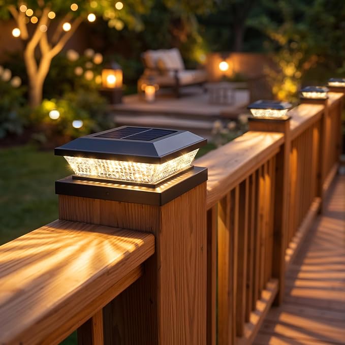 4x4 Solar Post Cap Lights Outdoor 12 Pack, Waterproof Solar Fence Light for Wooden/Vinyl Post, 2 Color Outside Deck Patio Porch Decor, Black