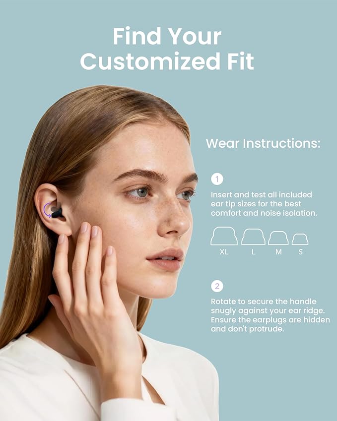 Ear Plugs for Sleeping All-Night Wear without Ear Pain Side Sleeper Patent Qufits Eartips Ultra-Comfy Reusable Earplugs for Sleep, Focus, Study, Travel, 23dB Noise Reduction - Mint