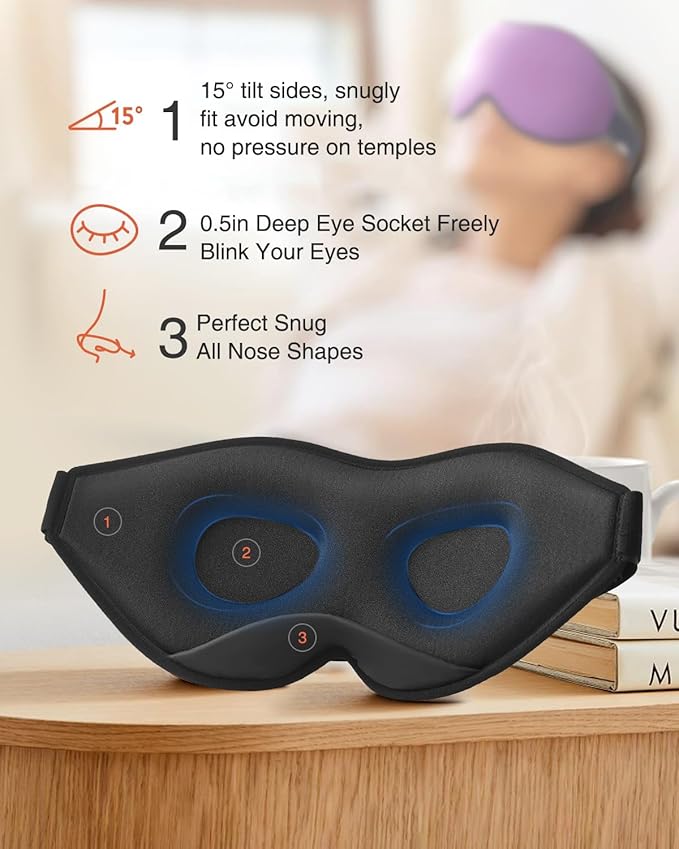 MABAO Sleep Mask for Side Sleeper, Eye Mask for Sleeping Women Men, 3D Contoured Cup No Eye Pressure 100% Light Blocking Sleeping Mask with Adjustable Strap Night Blindfold Flight, Travel, Nap, Purple