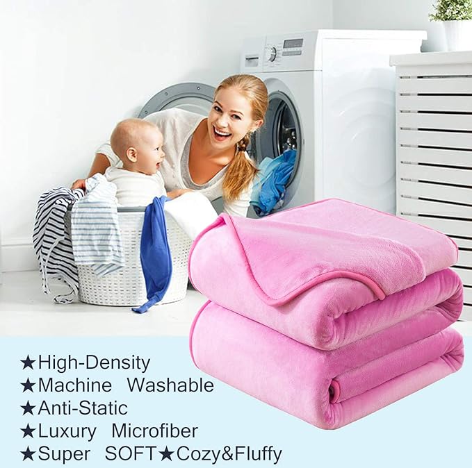 Soft Blanket Queen Size Fleece Warm Fuzzy Throw Blankets for The Bed Sofa Lightweight 90"*90"(Queen Pink)