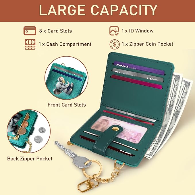 Jogjam Elephant Rfid Women Wallet, Small Slim Thin Credit Card Wallet, PU Leather Bifold Cash Zipper Coin Pocket ID Window for Female Ladies Teen Girls Girly
