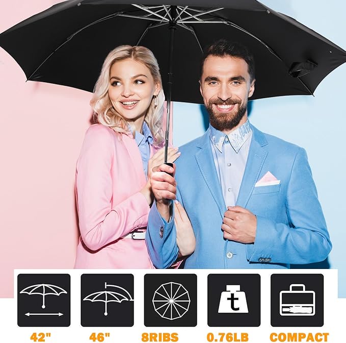 SIEPASA Windproof Travel Compact Umbrella-Automatic Umbrellas for Rain- Folding Umbrella, Travel Compact Umbrella.(Inverted/Black)