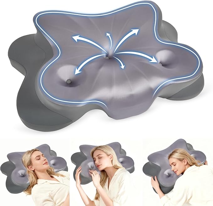 Cervical Pillow for Neck Pain Relief, Ergonomic Memory Foam Pillow with Ice Silk Pillowcase, Adjustable Contour Neck Support Pillow for Side Back Stomach Sleepers