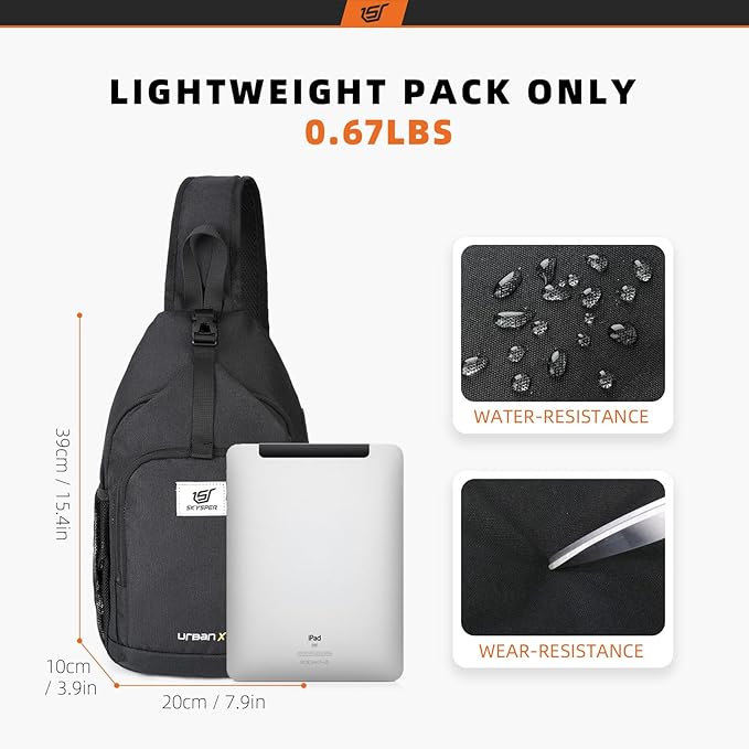 SKYSPER Sling Bag RFID Crossbody Sling Backpack Cross Body Shoulder Bag Travel Hiking Daypack for Women Men(Black)