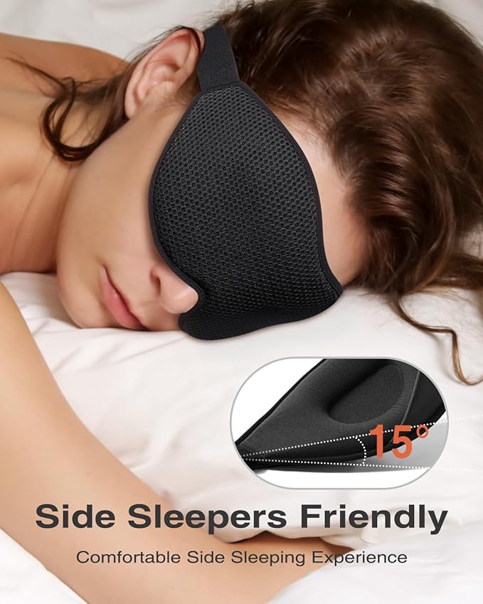 MABAO 2 Packs Sleep Mask for Side Sleeper, Eye Mask for Sleeping Women Men, 3D Contoured Cup No Eye Pressure 100% Light Blocking Sleeping Mask with Adjustable Strap Night Blindfold, Nap, Black & Pink